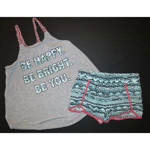Xhilaration girls grey crochet tank top shirt aqua pink pull on lounge shorts XL